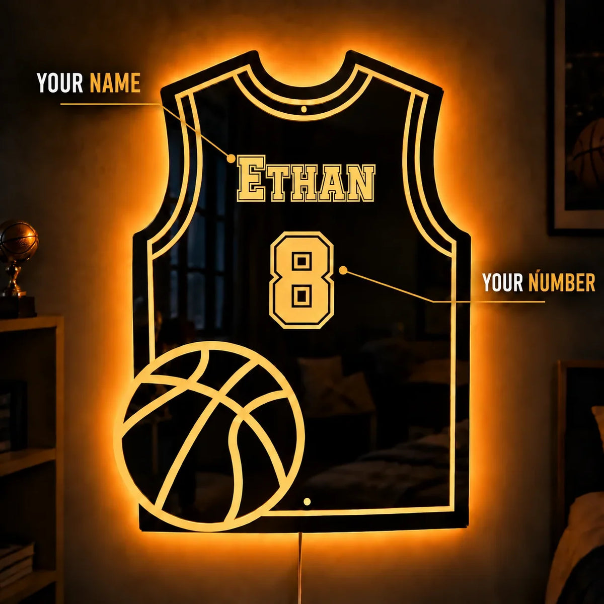 Personalized Basketball Jersey LED Mirror