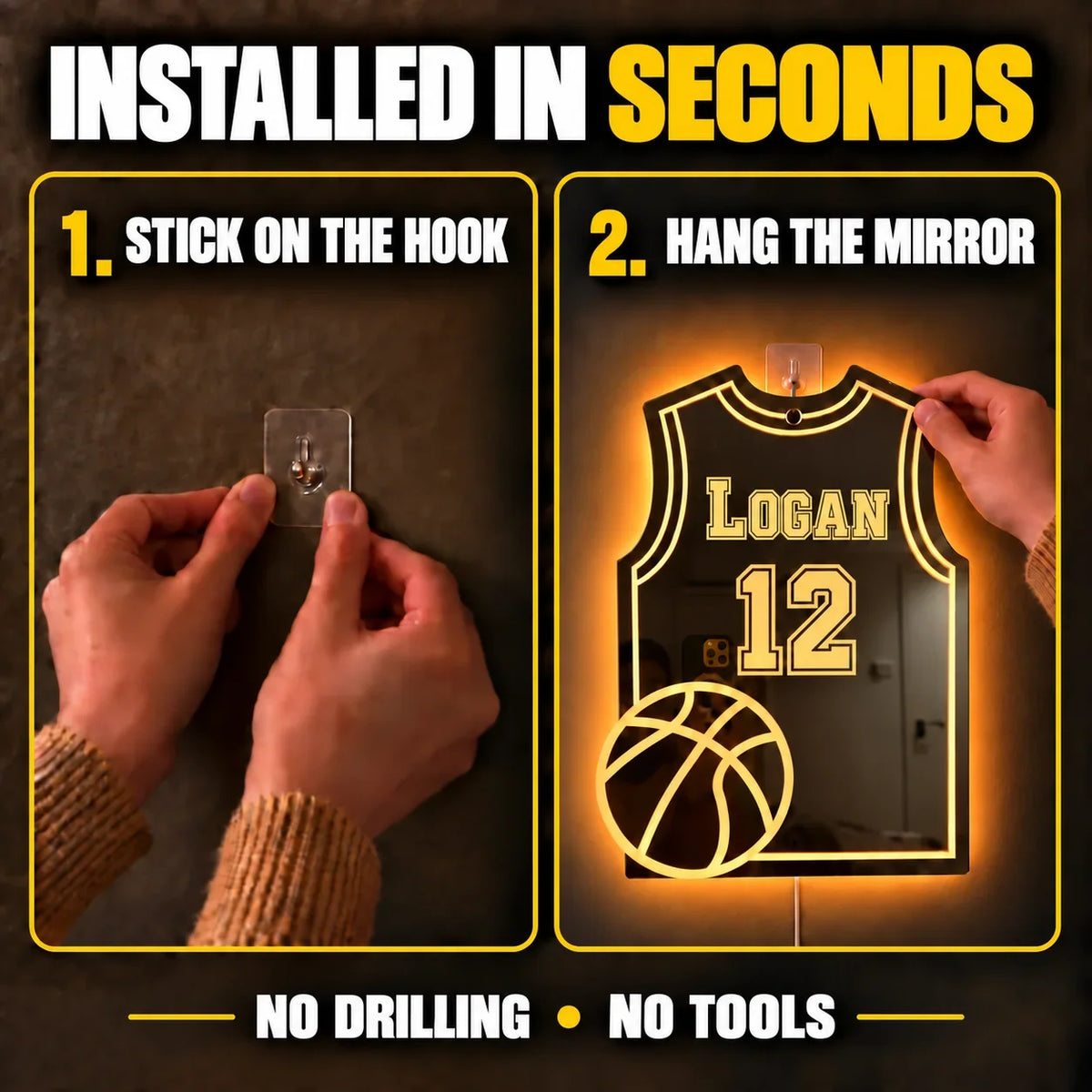 Personalized Basketball Jersey LED Mirror
